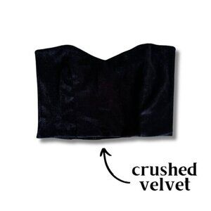 Black Crushed Velvet Corset Crop Top Tube Sleeveless